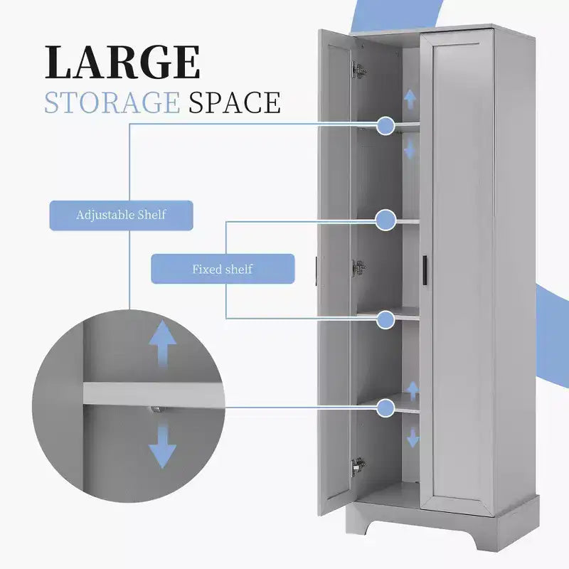 MAYEERTY White Storage Cabinet 2 Doors Adjustable Shelf MDF