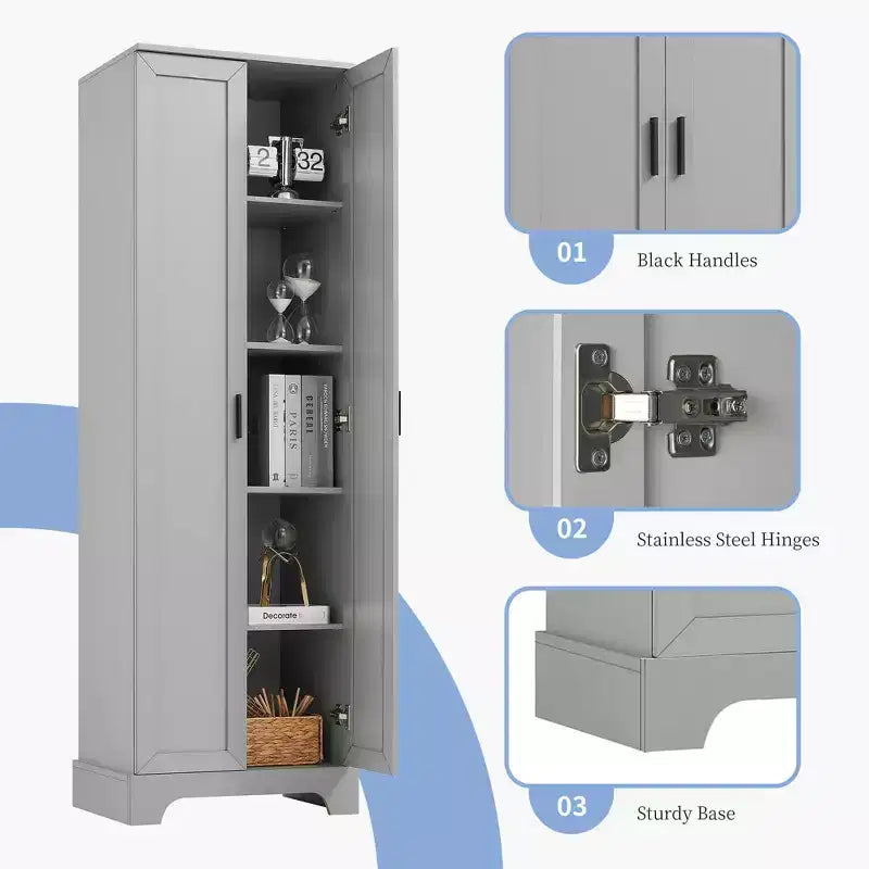 MAYEERTY White Storage Cabinet 2 Doors Adjustable Shelf MDF