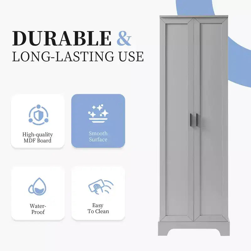 MAYEERTY White Storage Cabinet 2 Doors Adjustable Shelf MDF