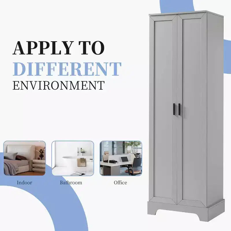 MAYEERTY White Storage Cabinet 2 Doors Adjustable Shelf MDF