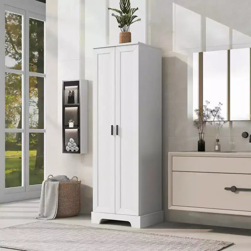 MAYEERTY White Storage Cabinet 2 Doors Adjustable Shelf MDF