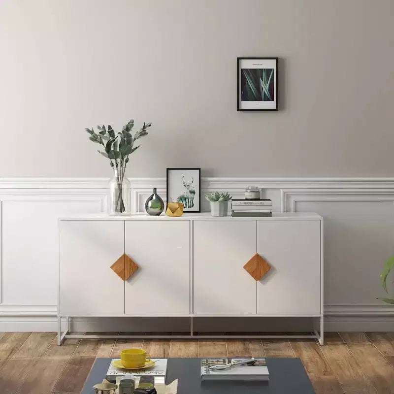 MAYEERTY Solid Wood Sideboard, 4 Doors Double Storage with Special Square Handle