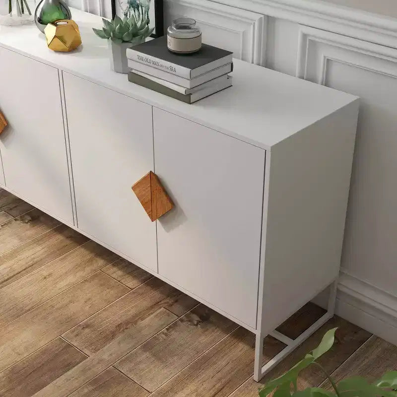 MAYEERTY Solid Wood Sideboard, 4 Doors Double Storage with Special Square Handle