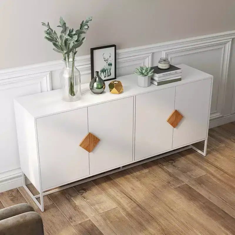 MAYEERTY Solid Wood Sideboard, 4 Doors Double Storage with Special Square Handle