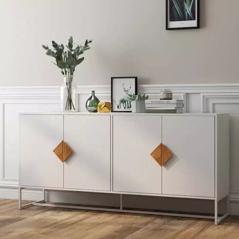 MAYEERTY Solid Wood Sideboard, 4 Doors Double Storage with Special Square Handle