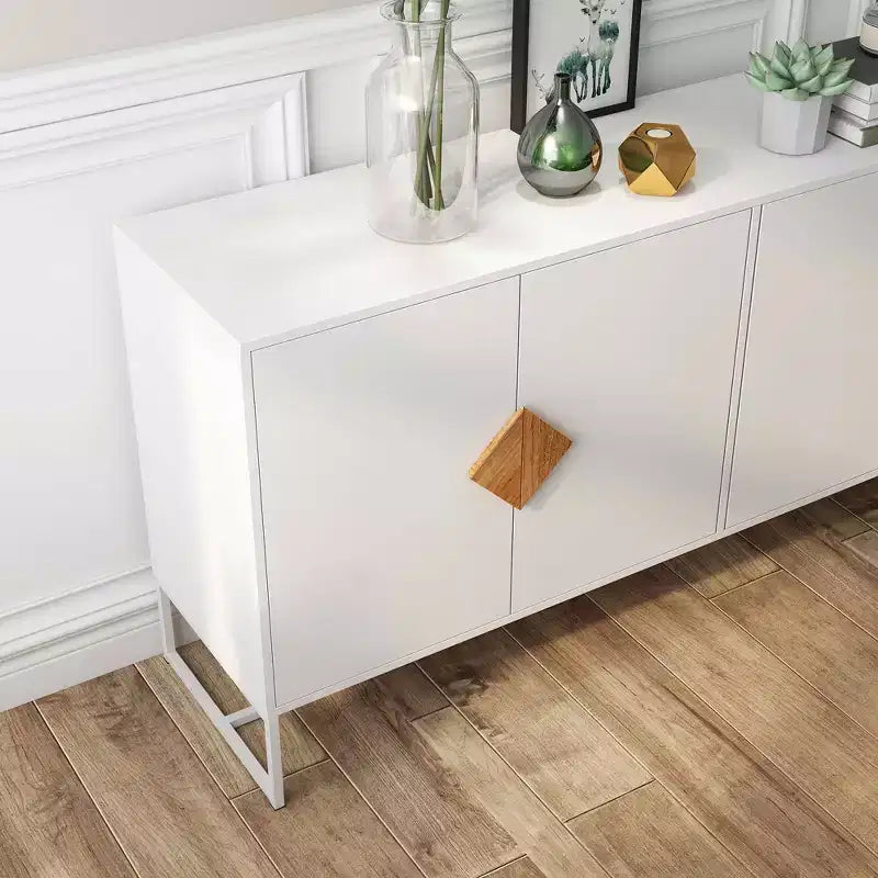 MAYEERTY Solid Wood Sideboard, 4 Doors Double Storage with Special Square Handle