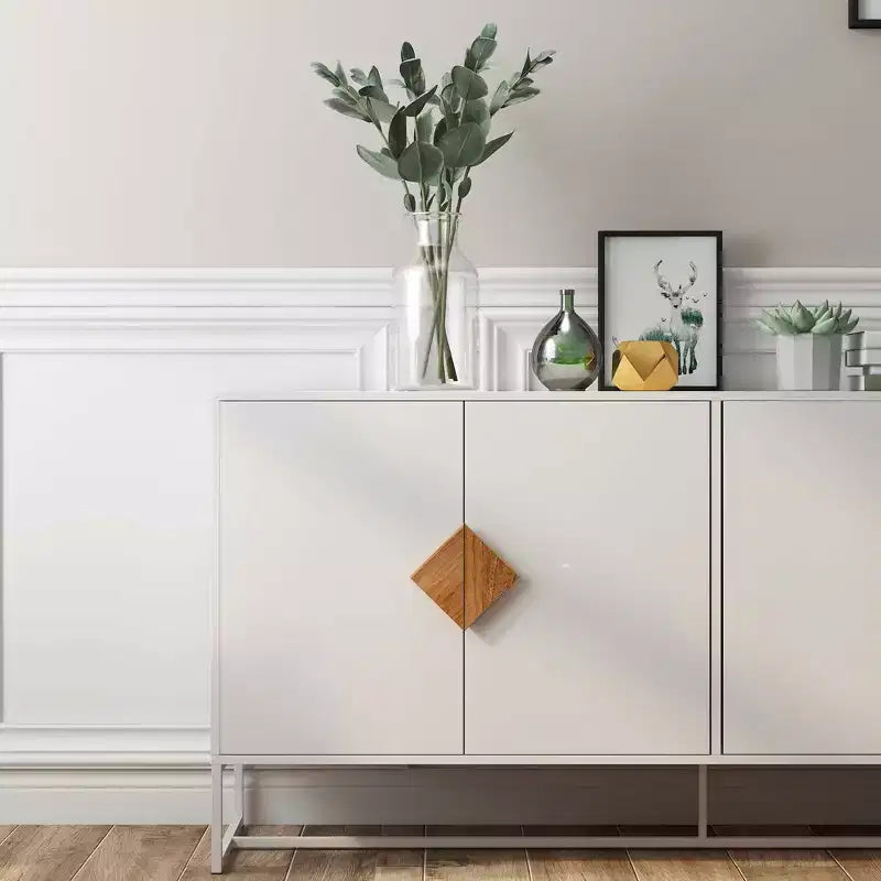 MAYEERTY Solid Wood Sideboard, 4 Doors Double Storage with Special Square Handle