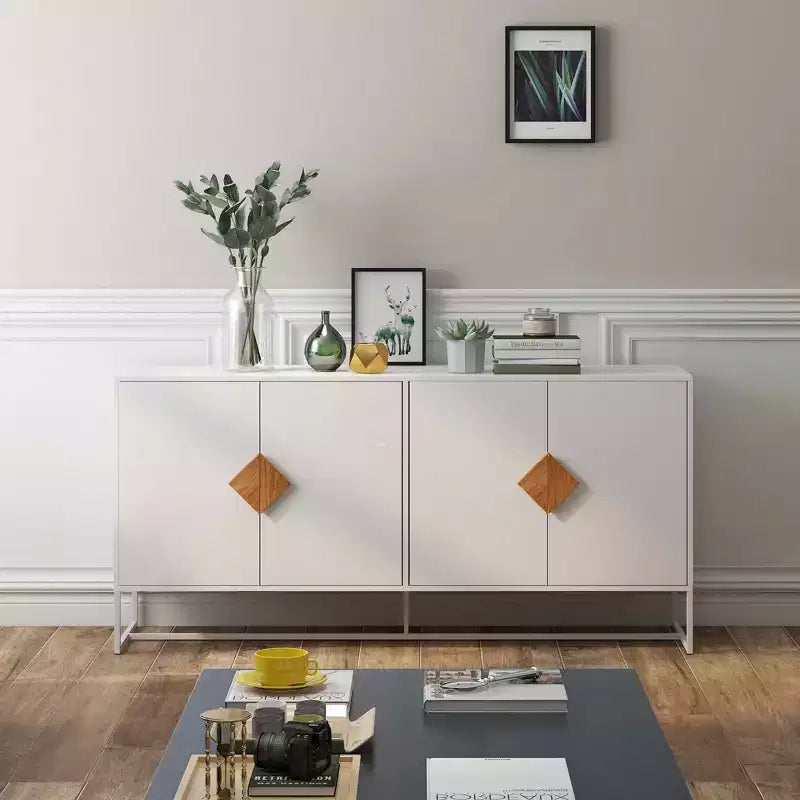 MAYEERTY Solid Wood Sideboard, 4 Doors Double Storage with Special Square Handle