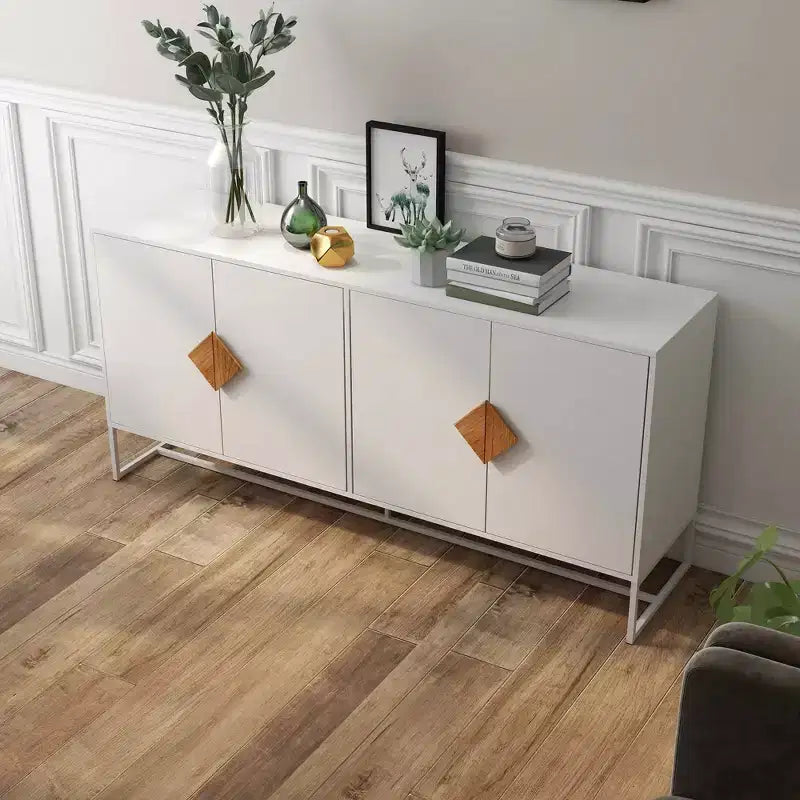 MAYEERTY Solid Wood Sideboard, 4 Doors Double Storage with Special Square Handle