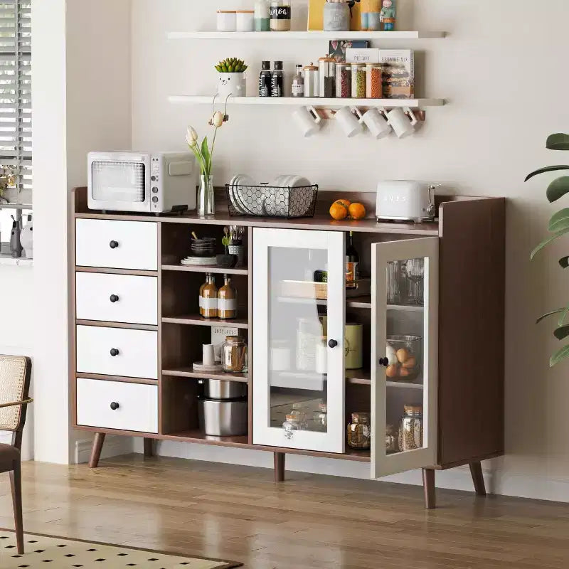 55 Buffet Cabinet with Drawers, Farmhouse Pantry Storage Sideboard for Dining Room and Living Room, Freestanding Kitchen Cupboard