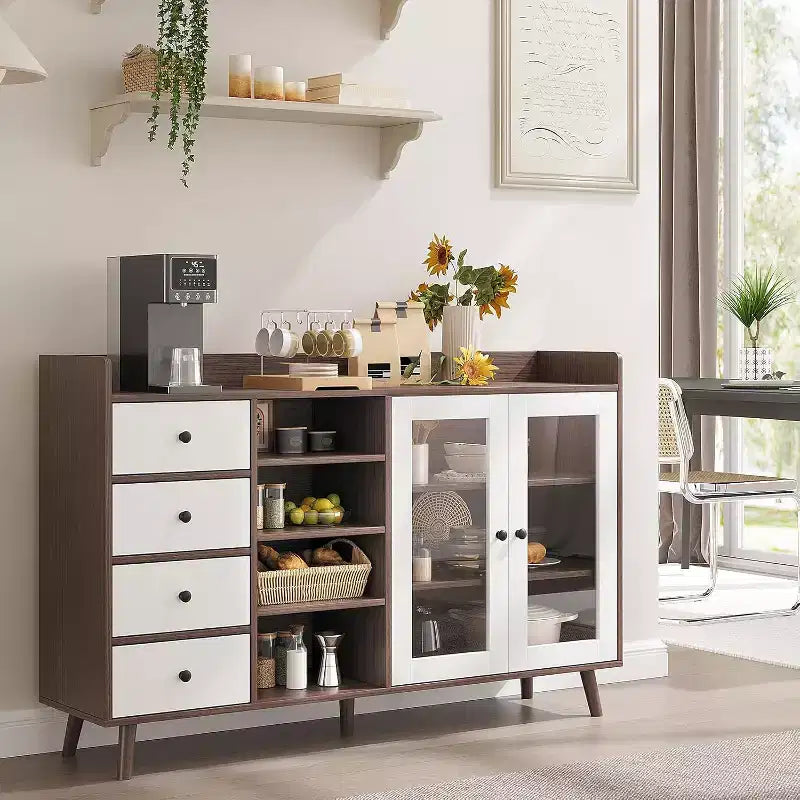 55 Buffet Cabinet with Drawers, Farmhouse Pantry Storage Sideboard for Dining Room and Living Room, Freestanding Kitchen Cupboard
