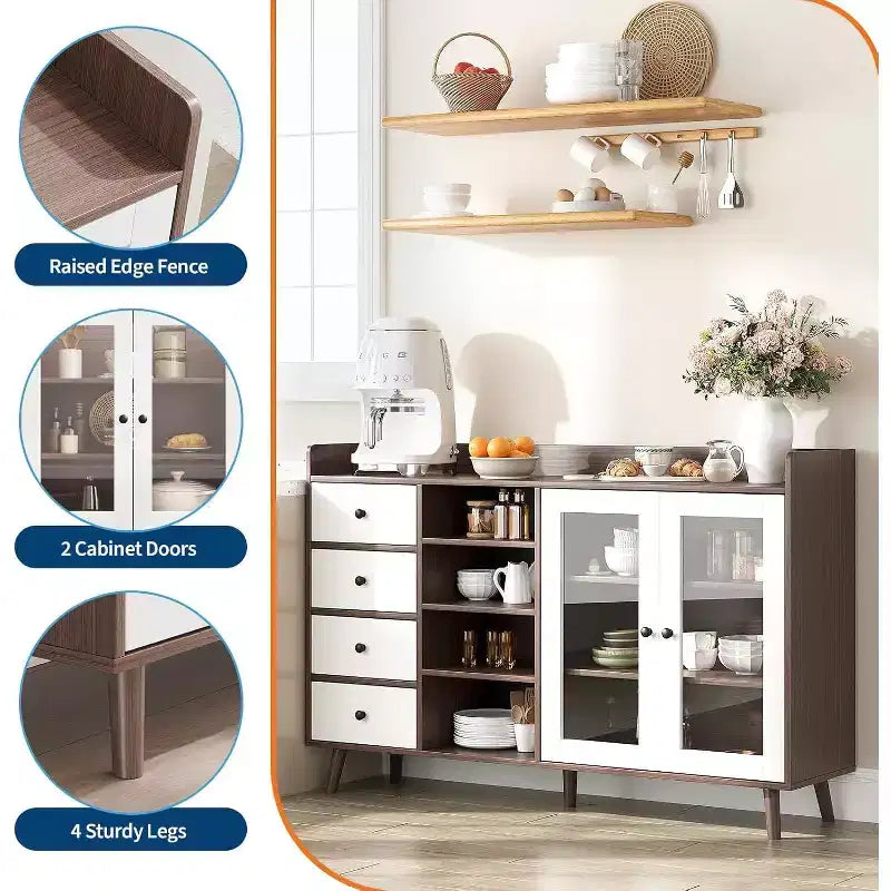 55 Buffet Cabinet with Drawers, Farmhouse Pantry Storage Sideboard for Dining Room and Living Room, Freestanding Kitchen Cupboard