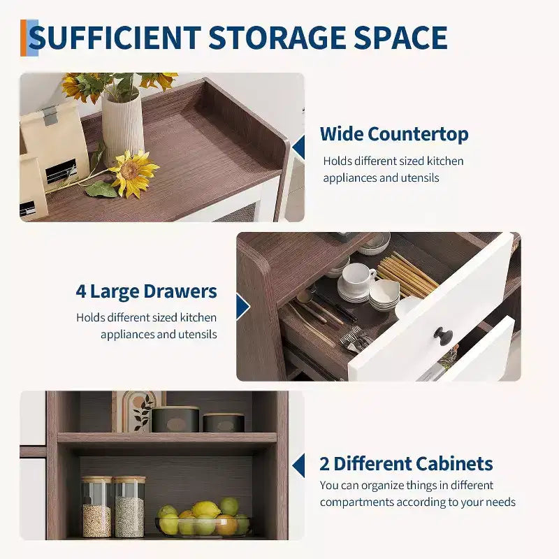 55 Buffet Cabinet with Drawers, Farmhouse Pantry Storage Sideboard for Dining Room and Living Room, Freestanding Kitchen Cupboard