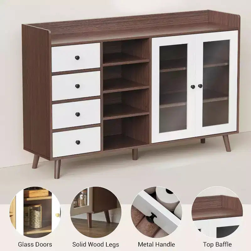55 Buffet Cabinet with Drawers, Farmhouse Pantry Storage Sideboard for Dining Room and Living Room, Freestanding Kitchen Cupboard