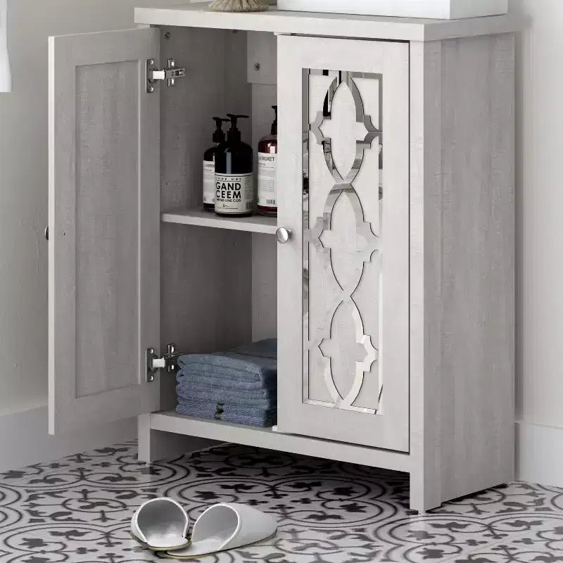 Galano Freestanding Bathroom Cabinet with Mirrored Doors in Dusty Gray Oak 25 W 11.7 D 32 H
