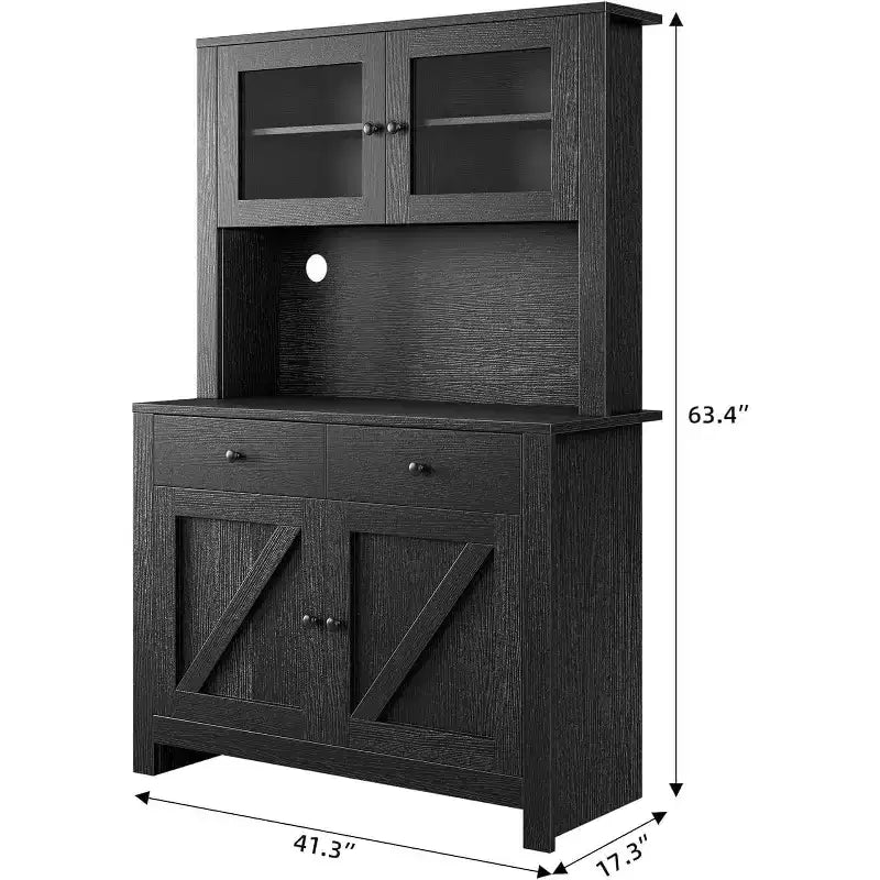 Multi-Functional Kitchen Storage Cabinet, Pantry Cabinet Microwave Stand & Coffee Bar, Freestanding Storage Hutch with 4 Doors & Adjustable Shelves