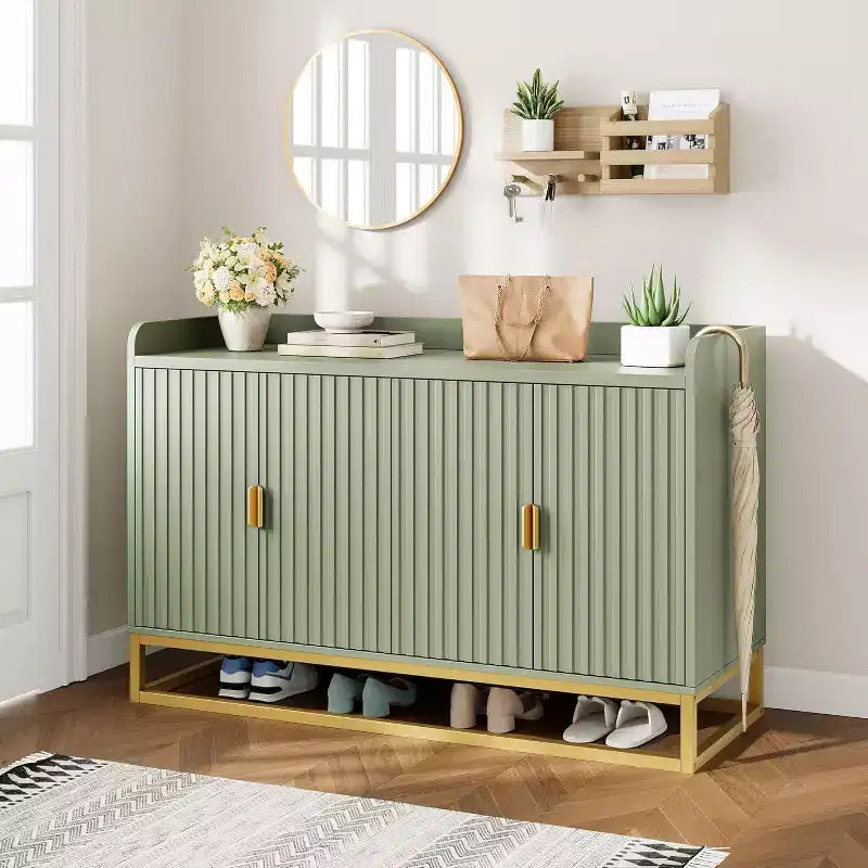 47.2 Fluted Sideboard Storage Cabinet, Kitchen Sideboard with Adjustable Shelves, Media Console Buffet Cabinet for Living Room, Kitchen, Entryway