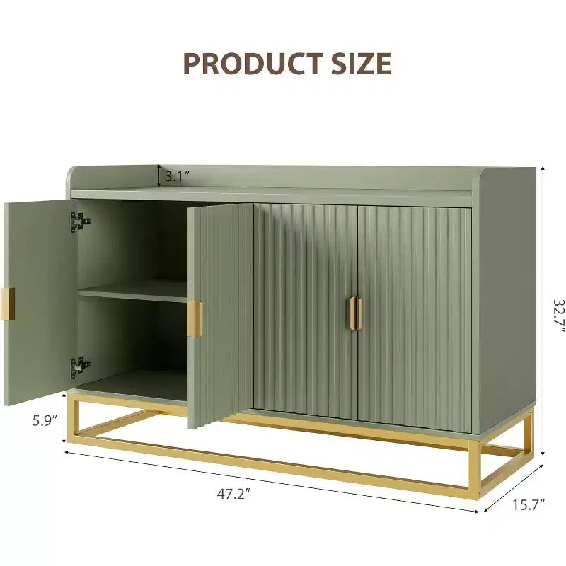 47.2 Fluted Sideboard Storage Cabinet, Kitchen Sideboard with Adjustable Shelves, Media Console Buffet Cabinet for Living Room, Kitchen, Entryway
