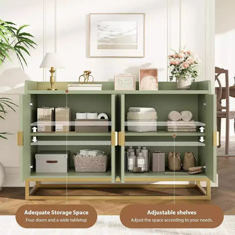 47.2 Fluted Sideboard Storage Cabinet, Kitchen Sideboard with Adjustable Shelves, Media Console Buffet Cabinet for Living Room, Kitchen, Entryway