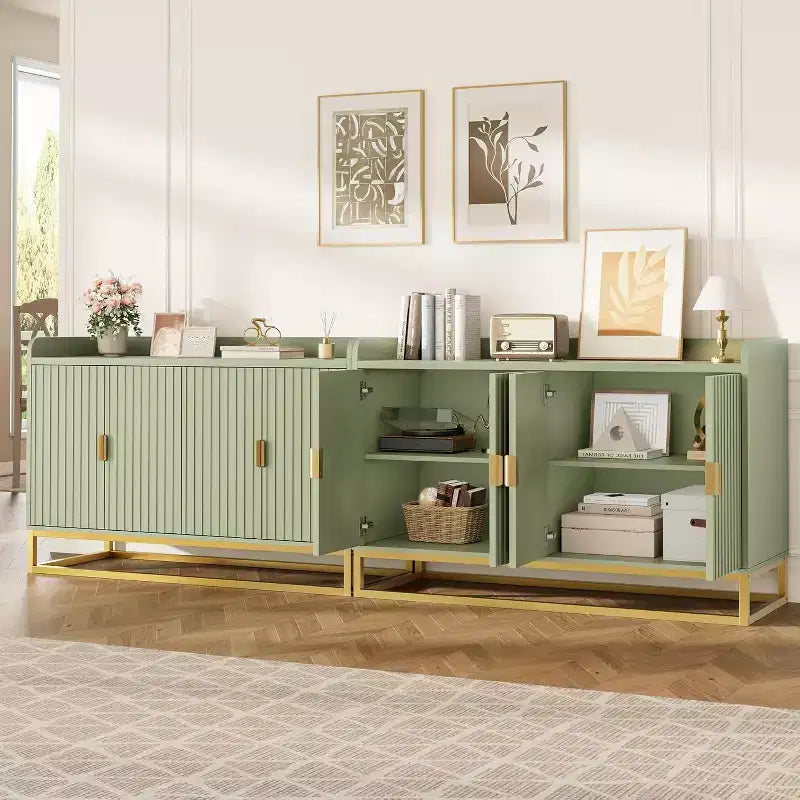 47.2 Fluted Sideboard Storage Cabinet, Kitchen Sideboard with Adjustable Shelves, Media Console Buffet Cabinet for Living Room, Kitchen, Entryway