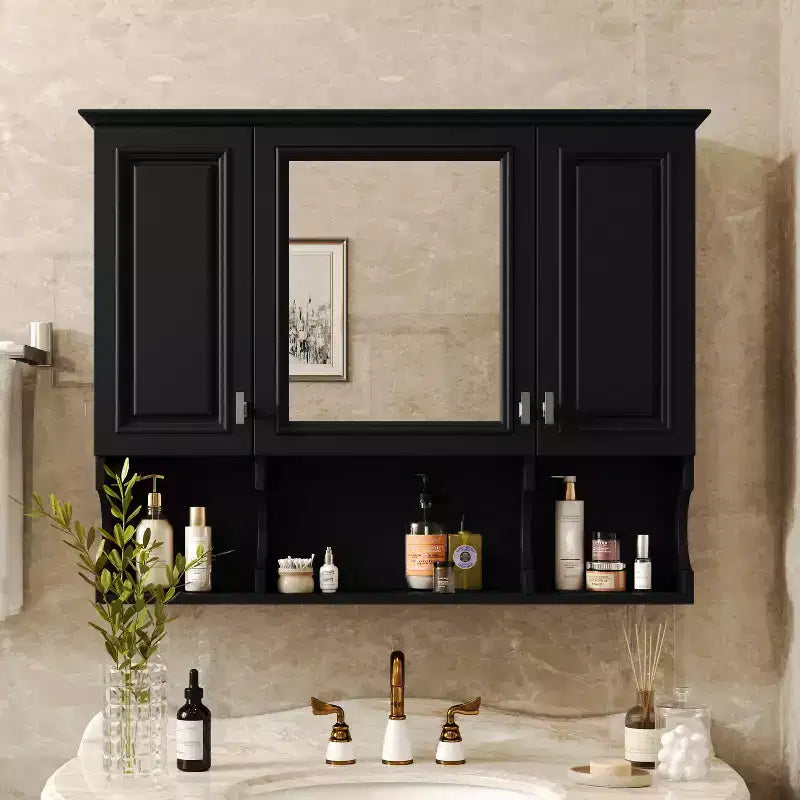 MAYEERTY 28.7 Wall Mounted Bathroom Medicine Cabinet, Modern Bathroom Wall Cabinet with Mirror Open Shelves Black