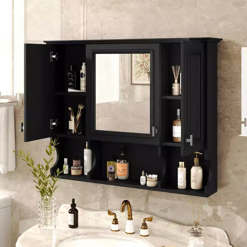 MAYEERTY 28.7 Wall Mounted Bathroom Medicine Cabinet, Modern Bathroom Wall Cabinet with Mirror Open Shelves Black