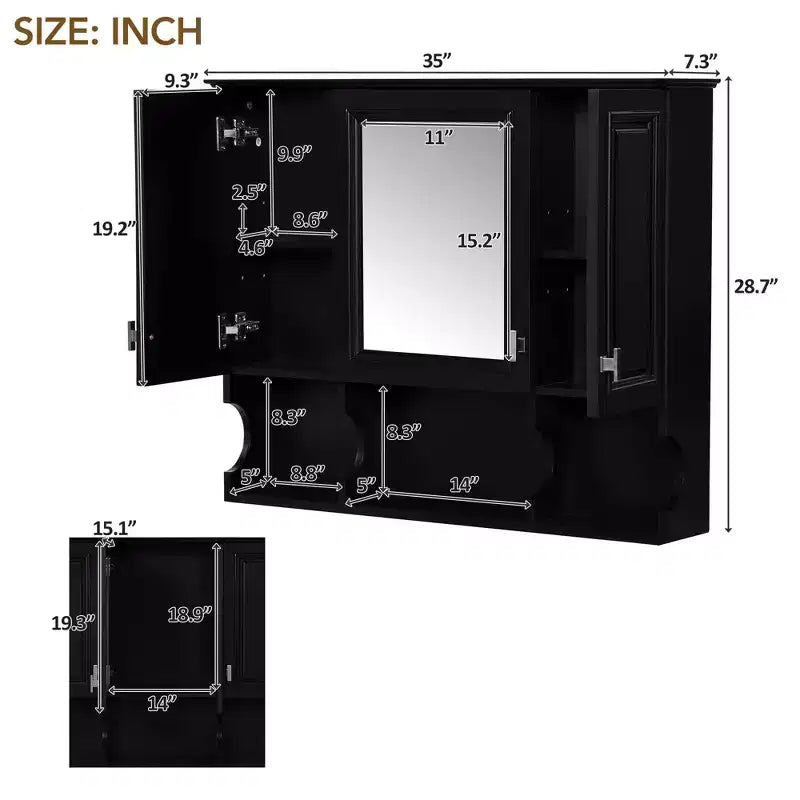 MAYEERTY 28.7 Wall Mounted Bathroom Medicine Cabinet, Modern Bathroom Wall Cabinet with Mirror Open Shelves Black