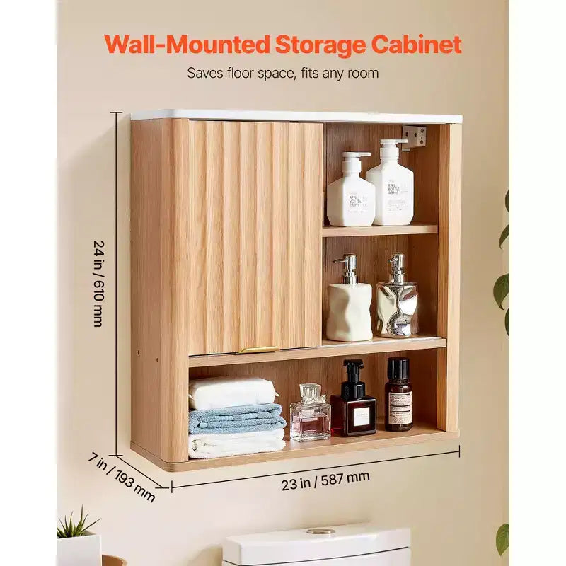 VEVOR Bathroom Wall Cabinet,with Door and Adjustable Shelf, Over the Toilet Storage Medicine Cabinet Wall Mounted,Hanging Organizer with Shelves,Brown