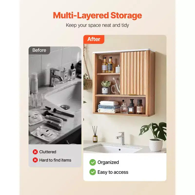 VEVOR Bathroom Wall Cabinet,with Door and Adjustable Shelf, Over the Toilet Storage Medicine Cabinet Wall Mounted,Hanging Organizer with Shelves,Brown