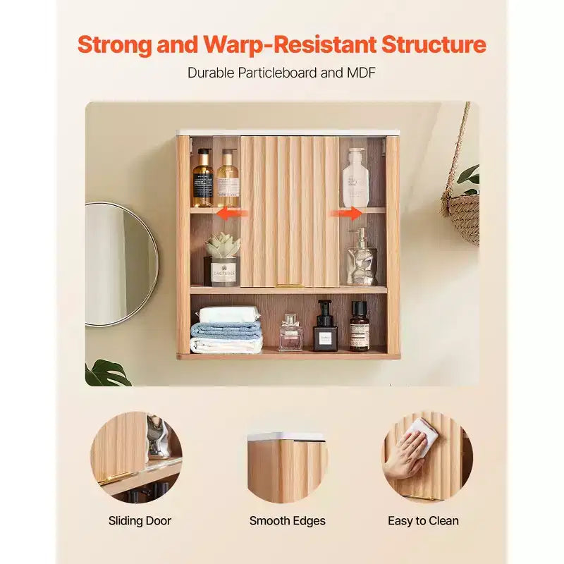 VEVOR Bathroom Wall Cabinet,with Door and Adjustable Shelf, Over the Toilet Storage Medicine Cabinet Wall Mounted,Hanging Organizer with Shelves,Brown