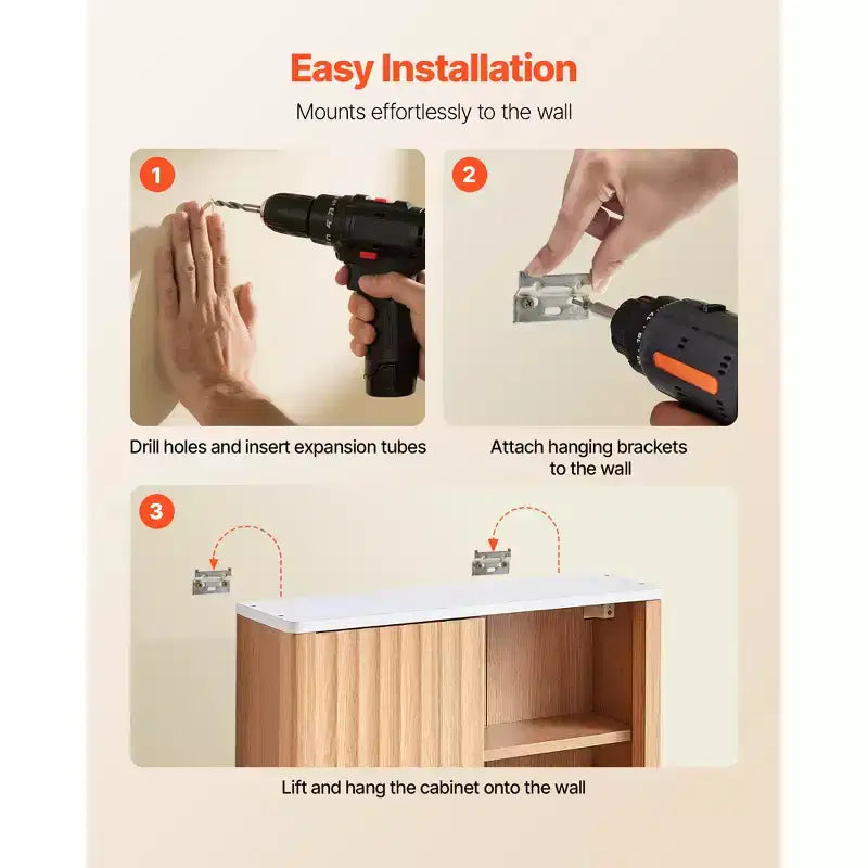 VEVOR Bathroom Wall Cabinet,with Door and Adjustable Shelf, Over the Toilet Storage Medicine Cabinet Wall Mounted,Hanging Organizer with Shelves,Brown