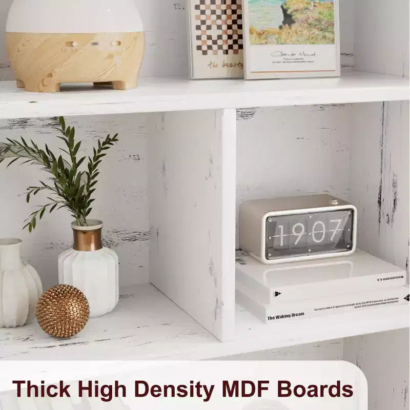 Modern Bookshelf with Doors White Storage Rack 3 Shelf Standing Bookshelves Wooden Display Shelf