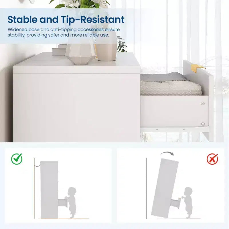 White Dresser for Bedroom, 31.5 Modern Tall Chest of Drawers with 5 Smooth Slides Drawers & Gold Metal Handles, Closet, Entryway, Hallway