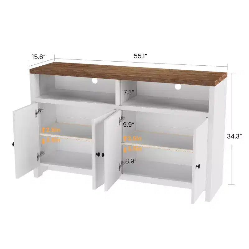 Farmhouse Buffet Sideboard Cabinet with Storage, Coffee Bar with Doors and Adjustable Shelves, Modern Wood Console Cabinet for Kitchen, Livingroom