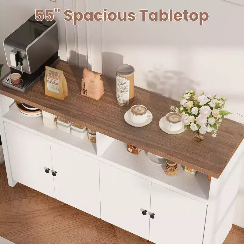 Farmhouse Buffet Sideboard Cabinet with Storage, Coffee Bar with Doors and Adjustable Shelves, Modern Wood Console Cabinet for Kitchen, Livingroom