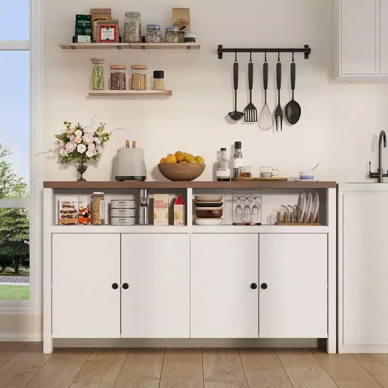 Farmhouse Buffet Sideboard Cabinet with Storage, Coffee Bar with Doors and Adjustable Shelves, Modern Wood Console Cabinet for Kitchen, Livingroom