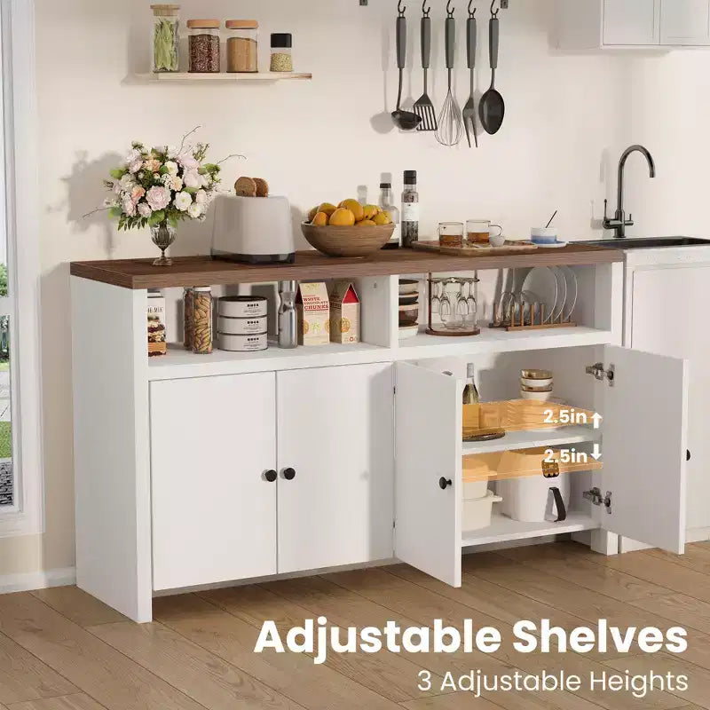 Farmhouse Buffet Sideboard Cabinet with Storage, Coffee Bar with Doors and Adjustable Shelves, Modern Wood Console Cabinet for Kitchen, Livingroom
