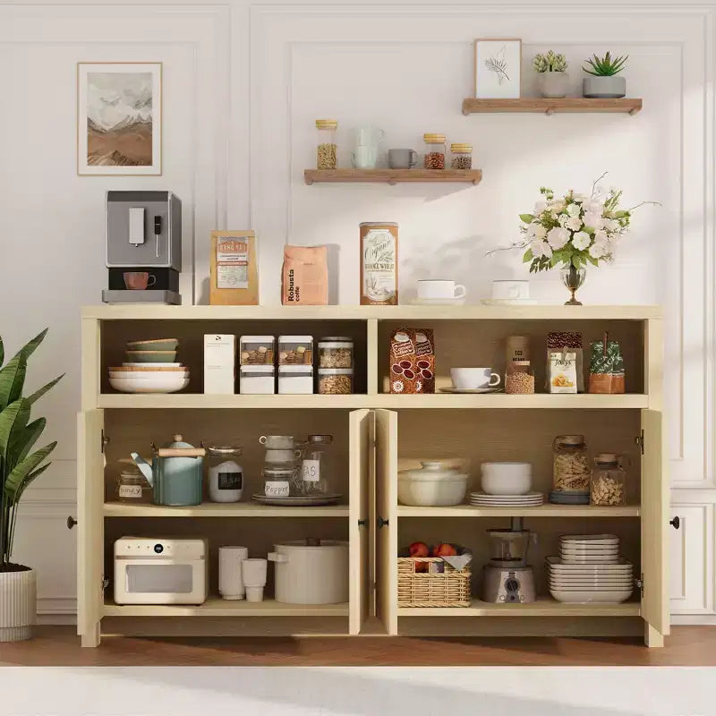 Farmhouse Buffet Sideboard Cabinet with Storage, Coffee Bar with Doors and Adjustable Shelves, Modern Wood Console Cabinet for Kitchen, Livingroom