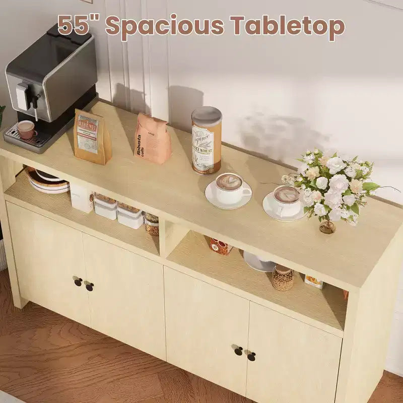 Farmhouse Buffet Sideboard Cabinet with Storage, Coffee Bar with Doors and Adjustable Shelves, Modern Wood Console Cabinet for Kitchen, Livingroom