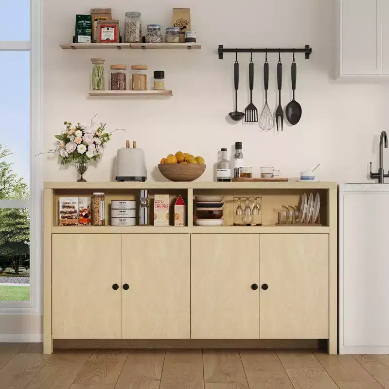 Farmhouse Buffet Sideboard Cabinet with Storage, Coffee Bar with Doors and Adjustable Shelves, Modern Wood Console Cabinet for Kitchen, Livingroom