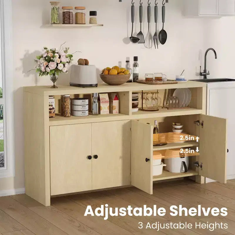 Farmhouse Buffet Sideboard Cabinet with Storage, Coffee Bar with Doors and Adjustable Shelves, Modern Wood Console Cabinet for Kitchen, Livingroom