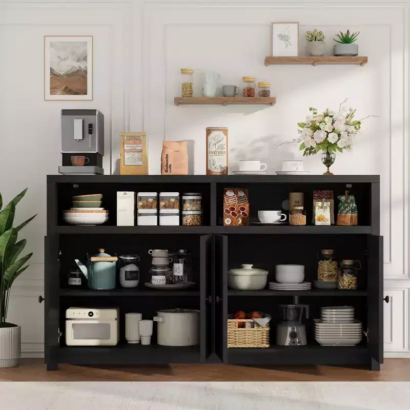 Farmhouse Buffet Sideboard Cabinet with Storage, Coffee Bar with Doors and Adjustable Shelves, Modern Wood Console Cabinet for Kitchen, Livingroom