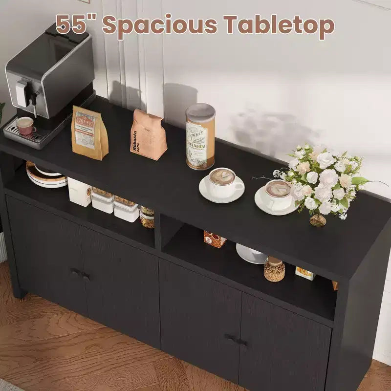 Farmhouse Buffet Sideboard Cabinet with Storage, Coffee Bar with Doors and Adjustable Shelves, Modern Wood Console Cabinet for Kitchen, Livingroom