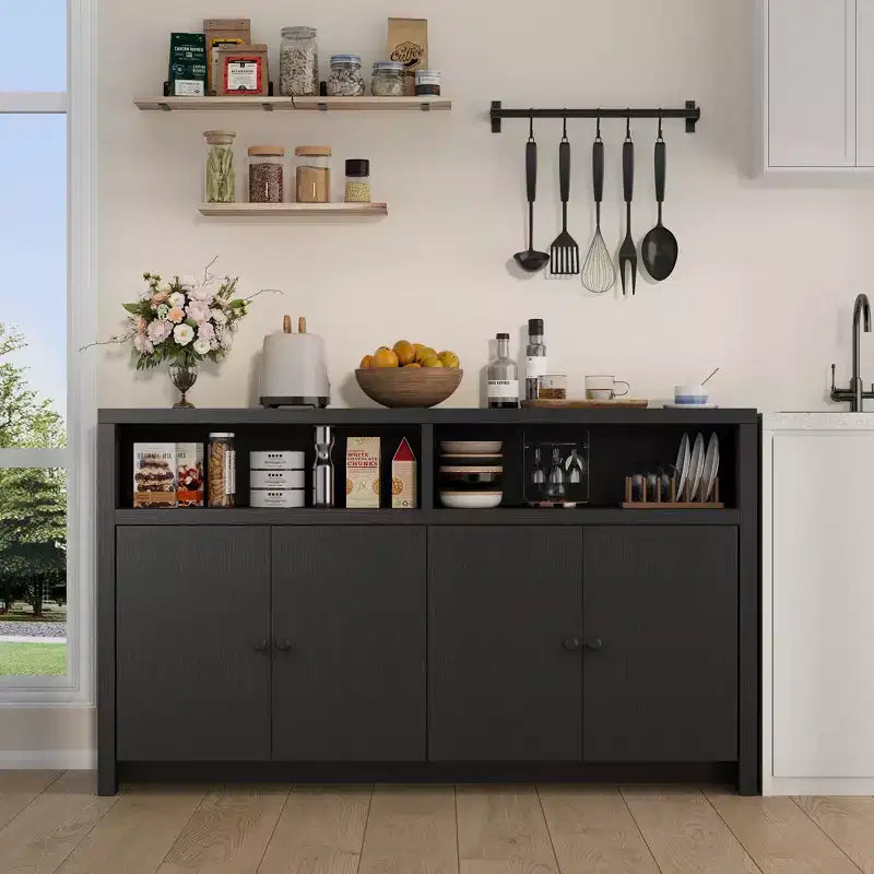 Farmhouse Buffet Sideboard Cabinet with Storage, Coffee Bar with Doors and Adjustable Shelves, Modern Wood Console Cabinet for Kitchen, Livingroom
