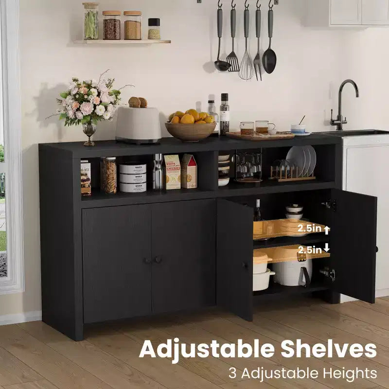 Farmhouse Buffet Sideboard Cabinet with Storage, Coffee Bar with Doors and Adjustable Shelves, Modern Wood Console Cabinet for Kitchen, Livingroom
