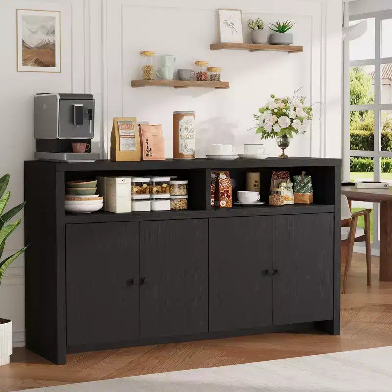 Farmhouse Buffet Sideboard Cabinet with Storage, Coffee Bar with Doors and Adjustable Shelves, Modern Wood Console Cabinet for Kitchen, Livingroom