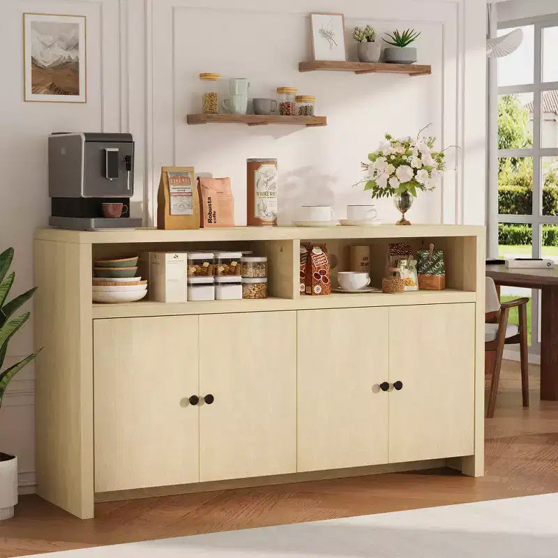 Farmhouse Buffet Sideboard Cabinet with Storage, Coffee Bar with Doors and Adjustable Shelves, Modern Wood Console Cabinet for Kitchen, Livingroom