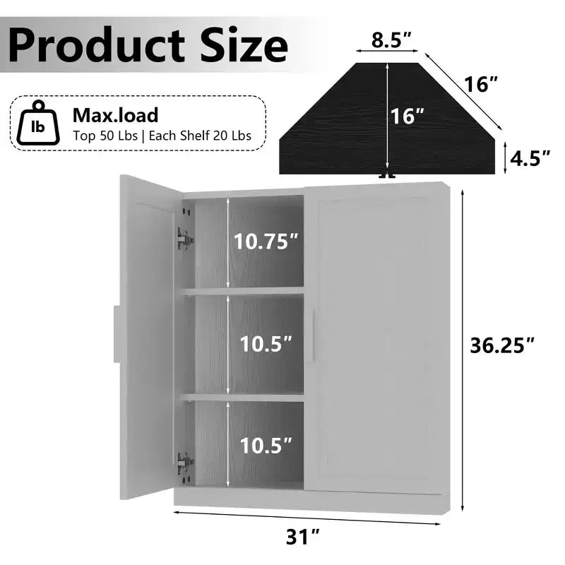 MAYEERTY Modern 2 Doors Utility Storage Cabinets Efficient Storage for Living Room Dining Room Bedroom White