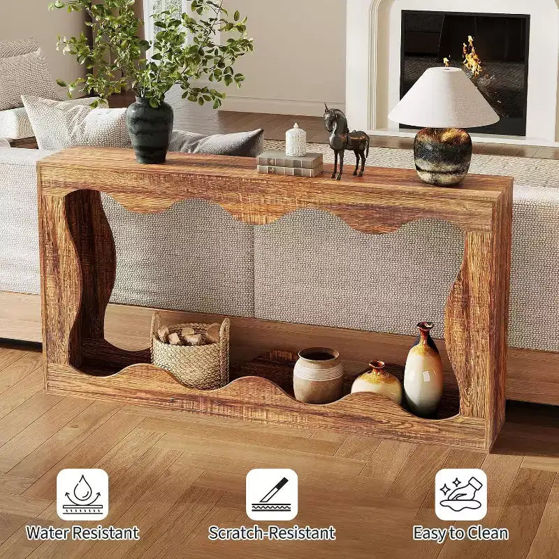 63 Long Farmhouse Console Table with Storage, Narrow Entryway Sofa Table for Hallway, Foyer & Living Room,Wooden Industrial Accent Table