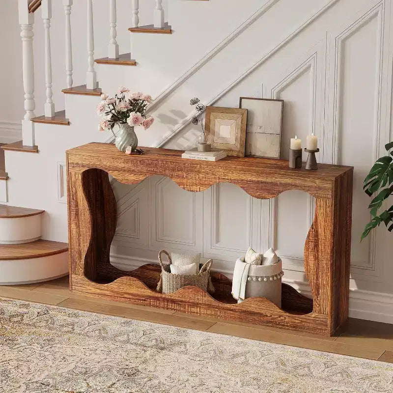 63 Long Farmhouse Console Table with Storage, Narrow Entryway Sofa Table for Hallway, Foyer & Living Room,Wooden Industrial Accent Table